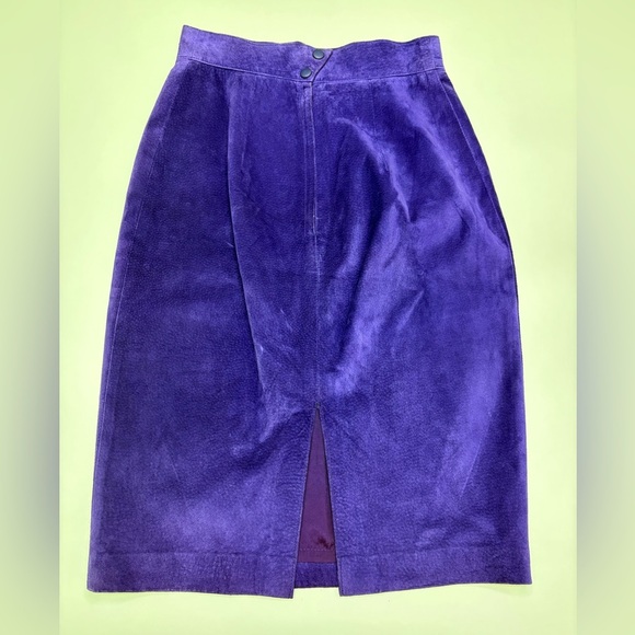 Danier Womens Size 8 Vintage 80s Bright Royal Purple Suede Leather Pencil Skirt - Picture 1 of 9